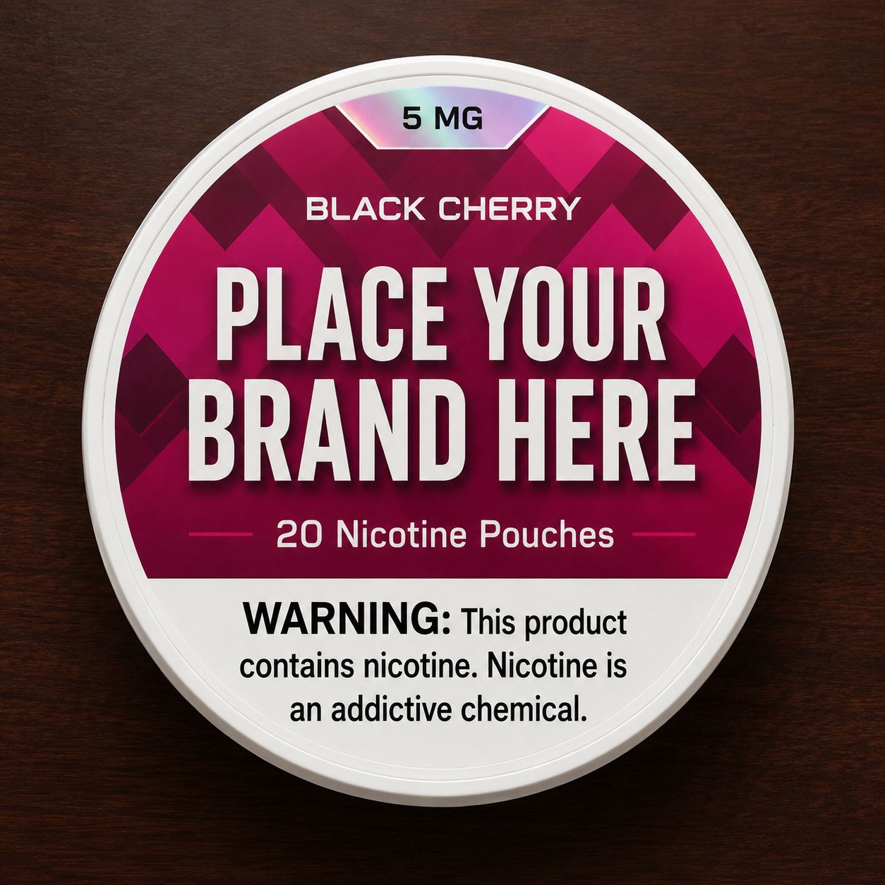 Black Cherry white label nicotine pouch can — your brand here