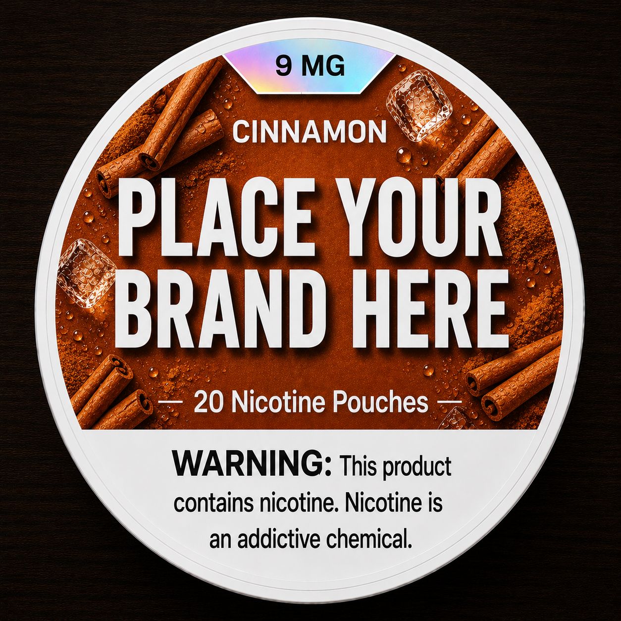Cinnamon white label nicotine pouch can — your brand here