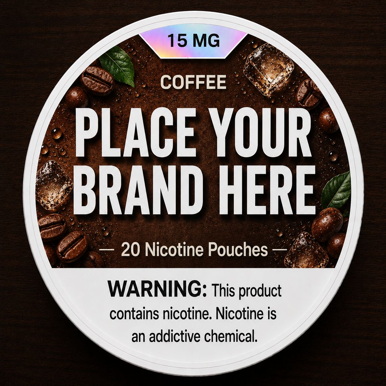 Coffee white label nicotine pouch can — your brand here