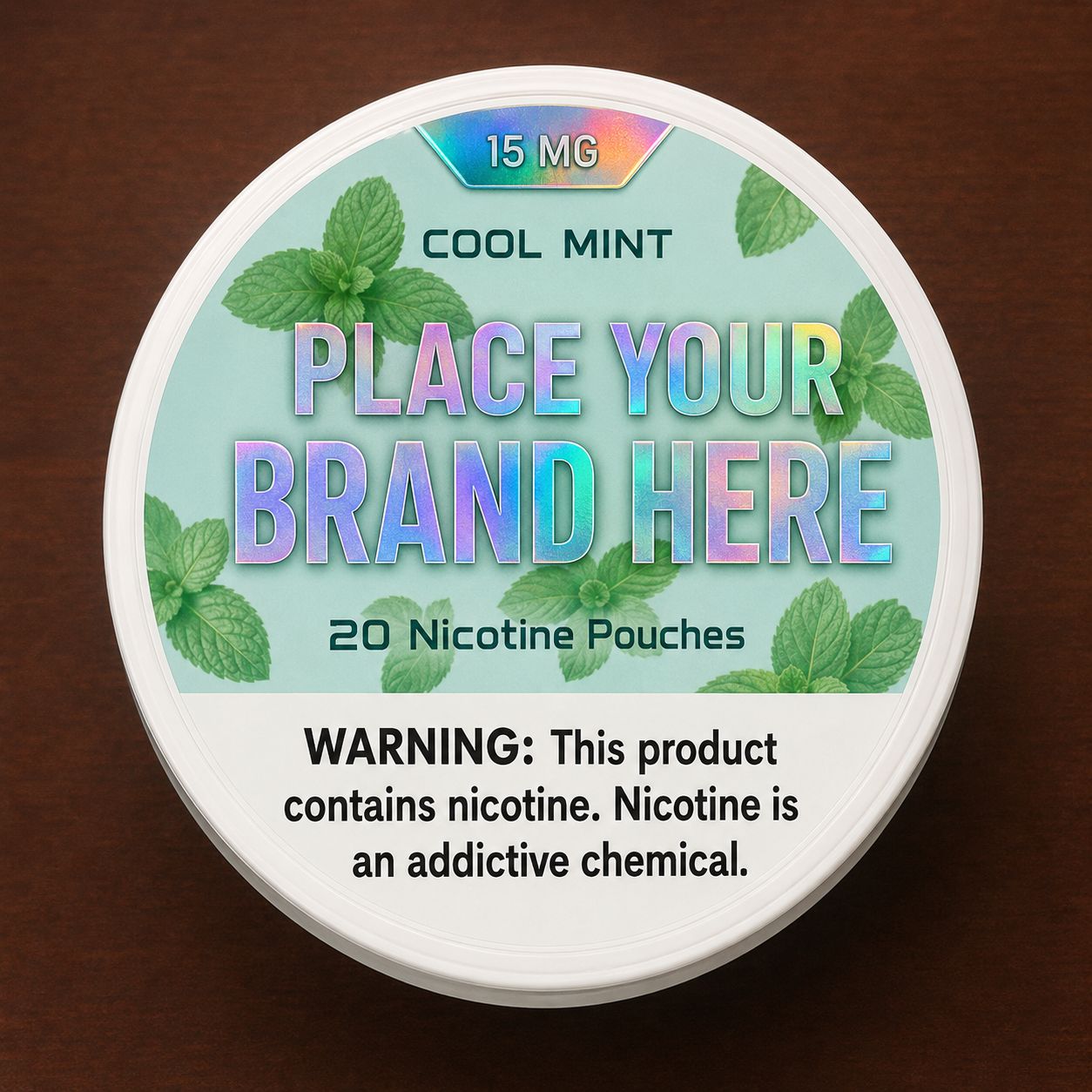 Cool Mint white label nicotine pouch can — your brand here
