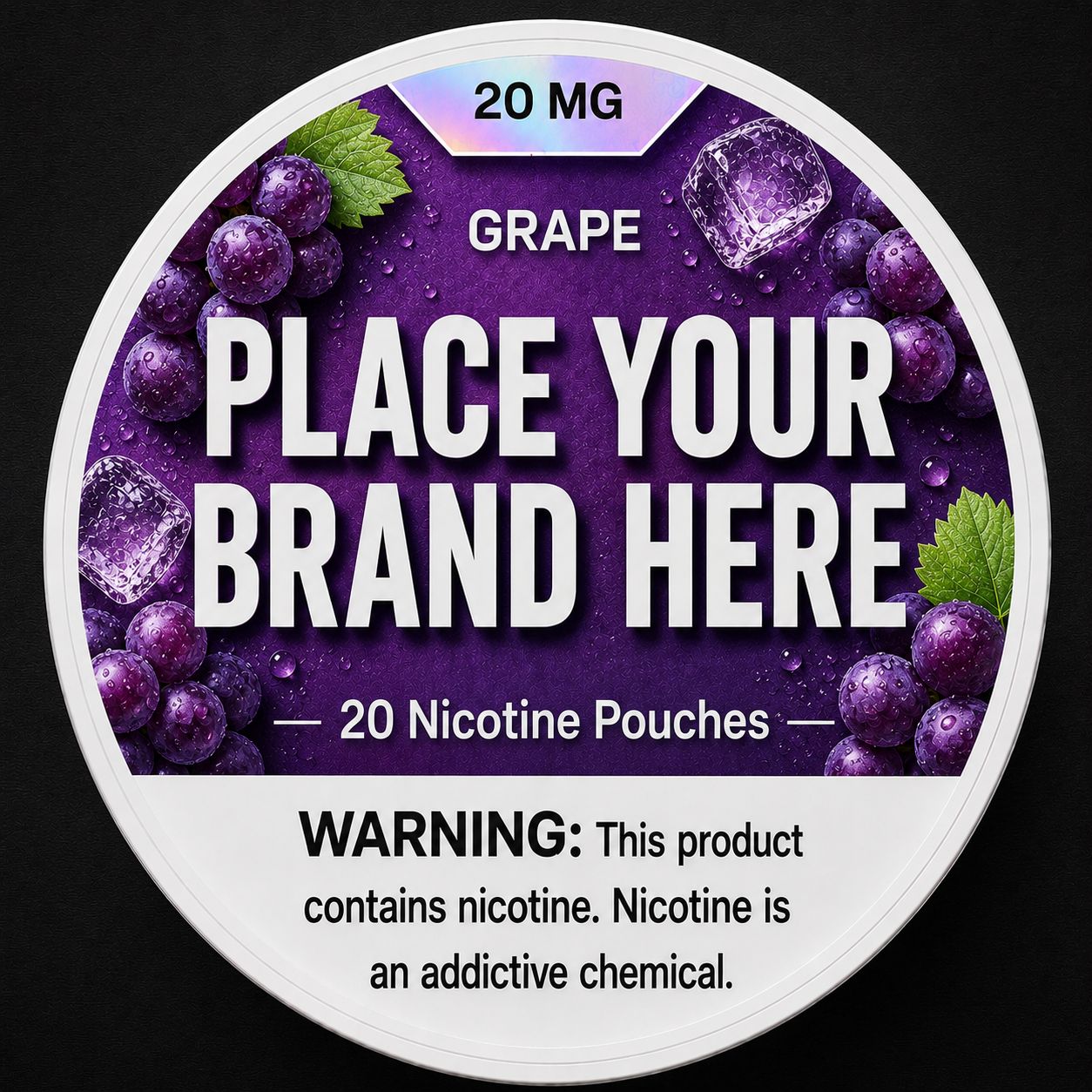 Grape white label nicotine pouch can — your brand here