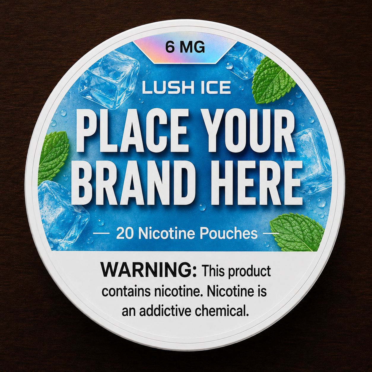 Lush Ice white label nicotine pouch can — your brand here