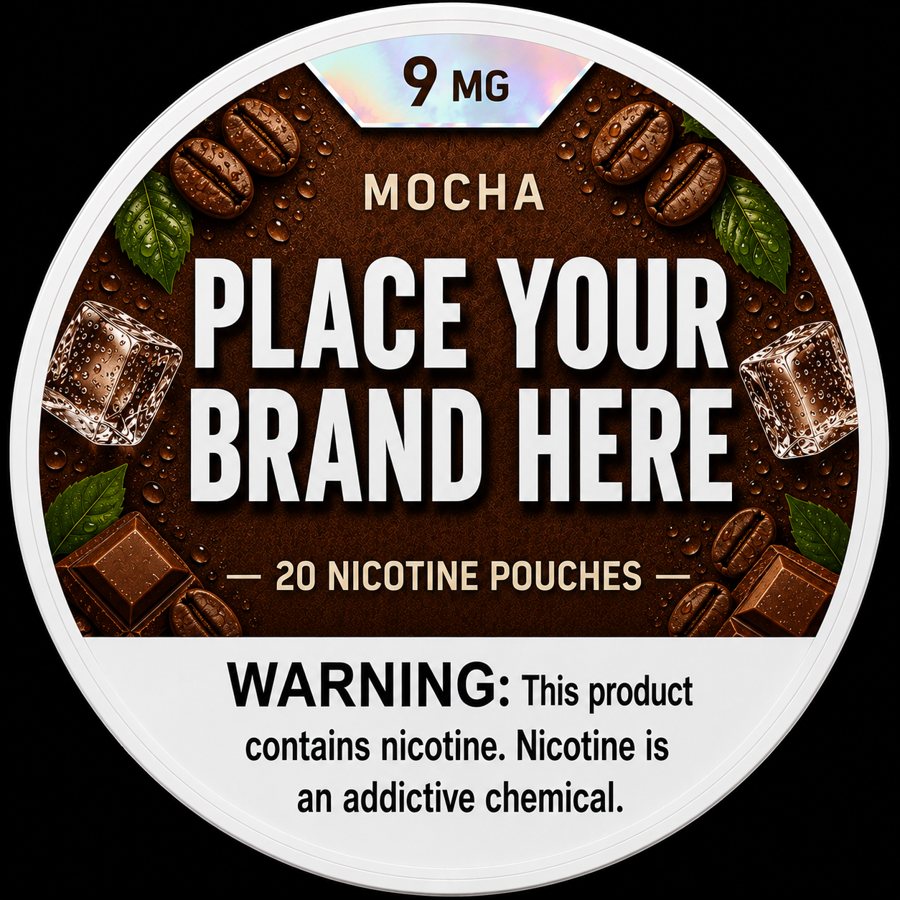 Mocha white label nicotine pouch can — your brand here