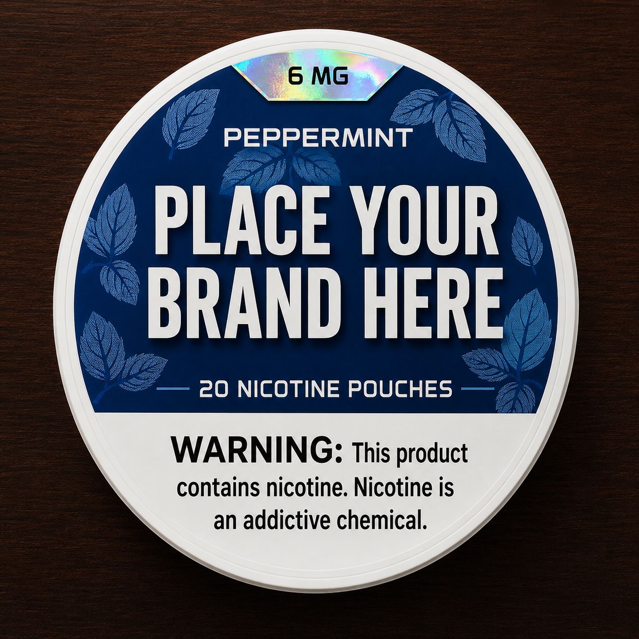 Peppermint white label nicotine pouch can — your brand here