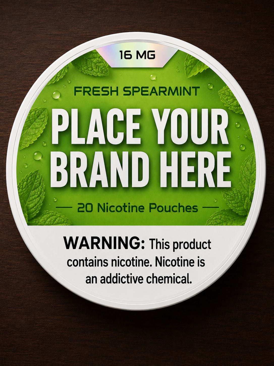 Spearmint white label nicotine pouch can — your brand here